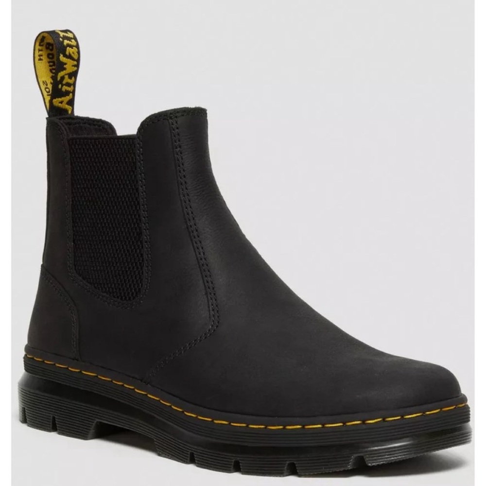 Dr. Martens Black Chelsea Ankle Boot with Yellow Stitching